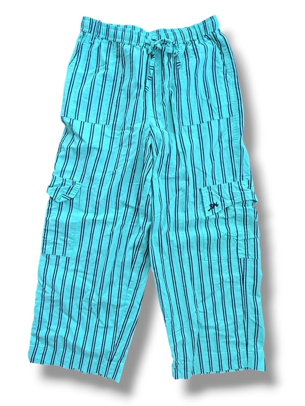 Damson Madder Cotton Linen Sydney Coastal Cargo Pants Mint Stripe UK 10 US 6 - Picture 7 of 13